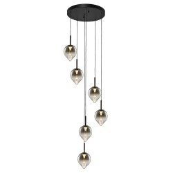 Vetro - Black 6 Light LED Cluster Pendant with Smoked Glass
