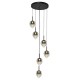 Cork Lighting-PF2576/6SMK - Vetro - Black 6 Light LED Cluster Pendant with Smoked Glass