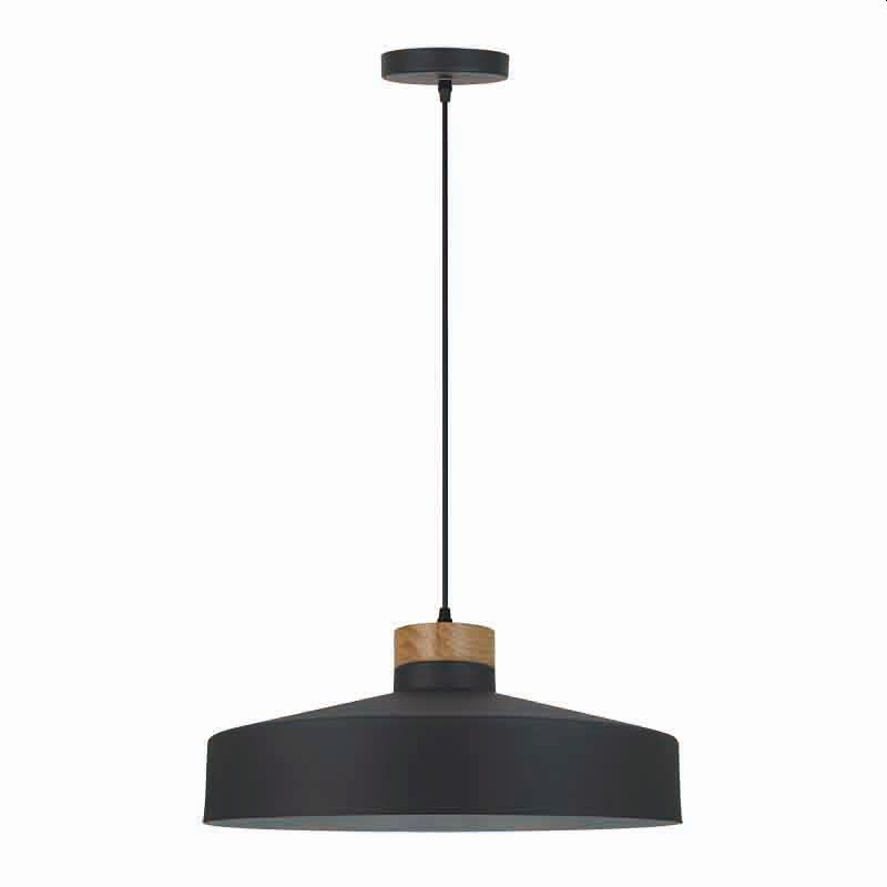 Cork Lighting-PF3181M/GRY - Matera - Dark Grey & Wood Pendant