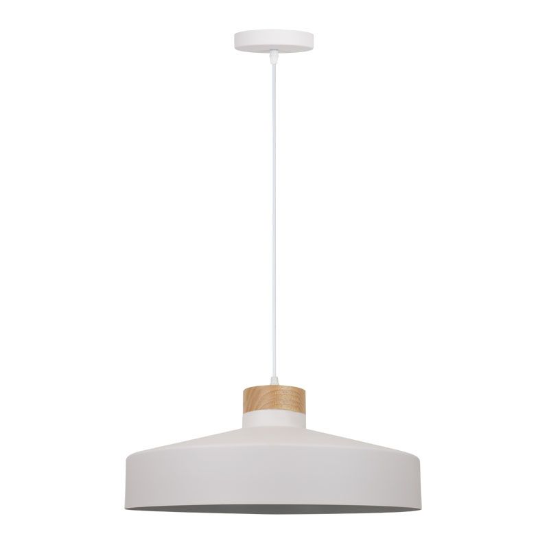 Cork Lighting-PF3181M/WH - Matera - White & Wood Pendant