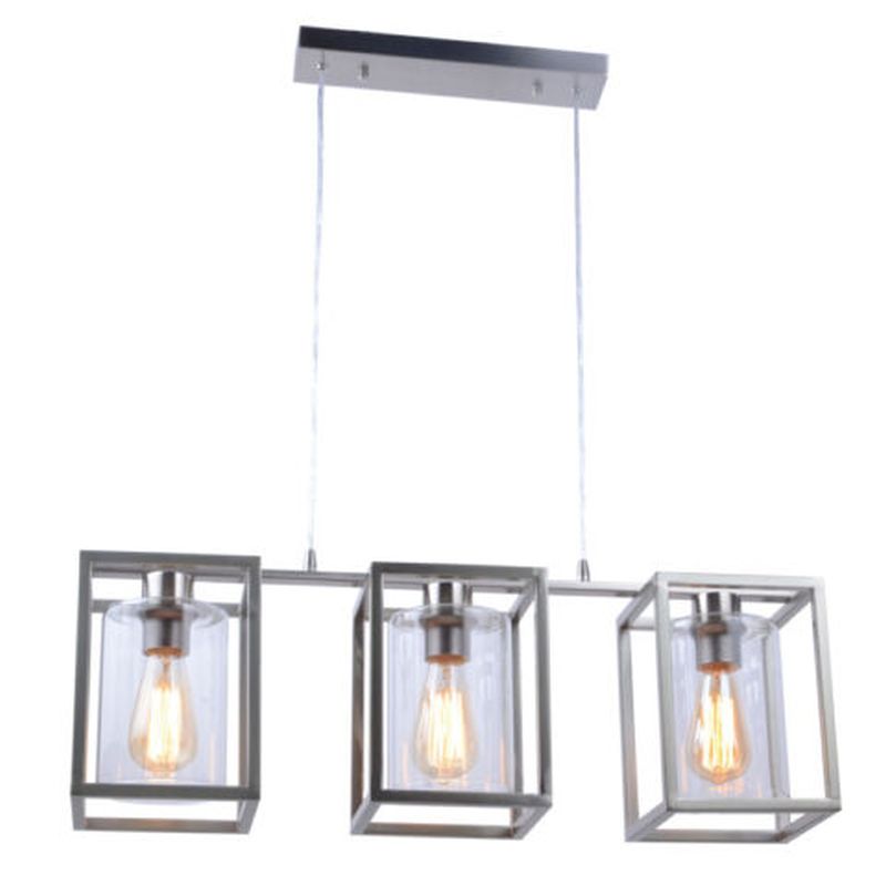 Kitchen Lights - Hampton - Satin Nickel Cage with Glass 3 Light Over Island Fitting Cork Lighting-PF3366/3SN - Hampton - Satin Nickel Cage with Glass 3 Light Over Island Fitting