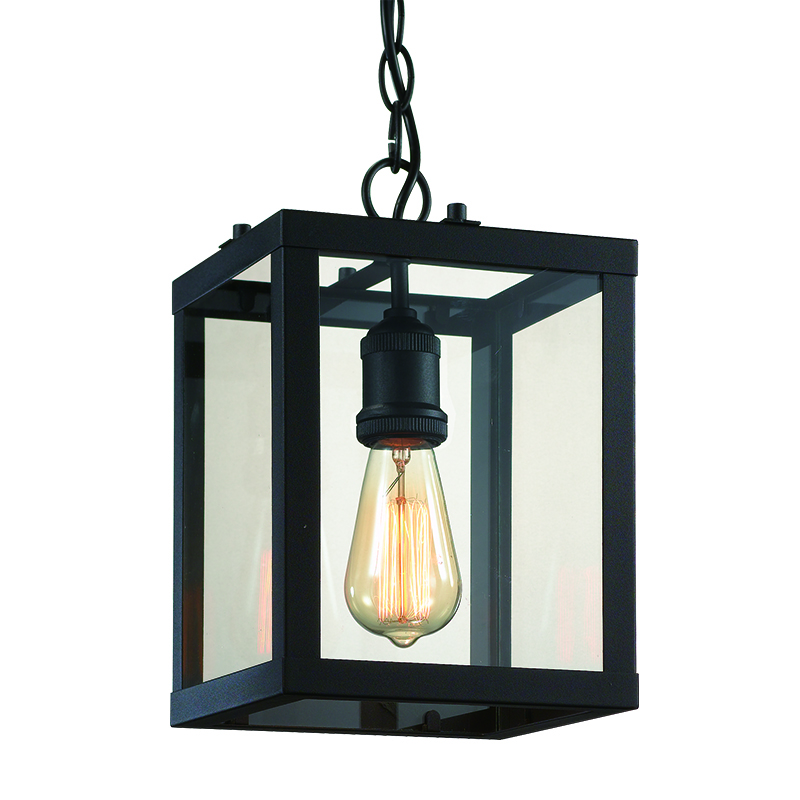 Cork Lighting-PF4190/1BL - Antella - Clear Glass & Black Square Lantern Pendant