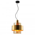 Mela - Black & Matt Brass Pendant with Amber Glass