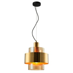 Mela - Black & Matt Brass Pendant with Amber Glass