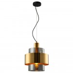 Mela - Black & Matt Brass Pendant with Smoked Glass