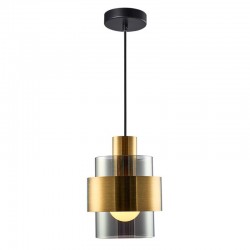 Mela - Black & Matt Brass Pendant with Smoked Glass Mela - Black & Matt Brass Pendant with Smoked Glass
