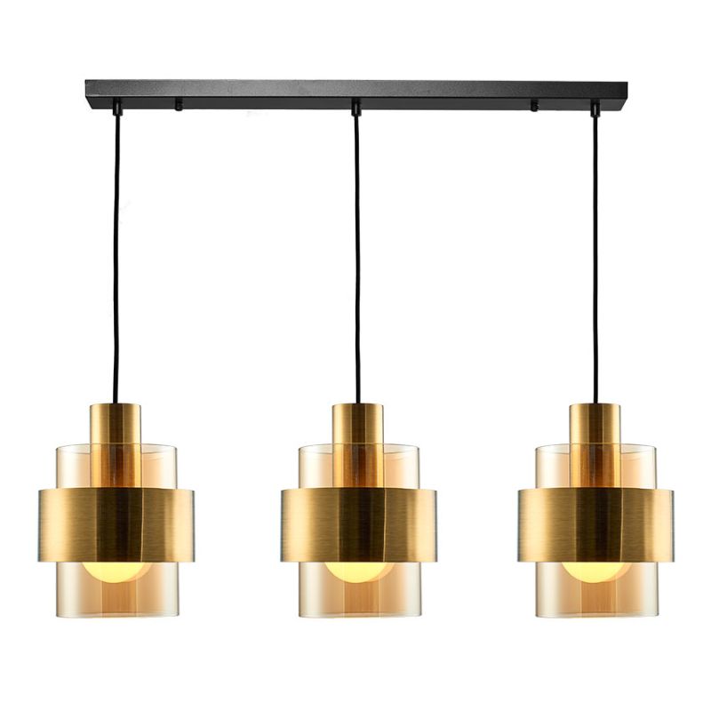 Cork Lighting-PF4202/3AM - Mela - Black & Matt Brass 3 Light over Island Fitting with Amber Glass