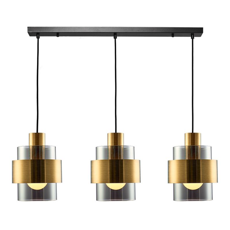 Cork Lighting-PF4202/3SM - Mela - Black & Matt Brass 3 Light over Island Fitting with Smoked Glass