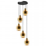 Mela - Black & Matt Brass 5 Light Cluster Pendant with Amber Glass Mela - Black & Matt Brass 5 Light Cluster Pendant with Amber Glass