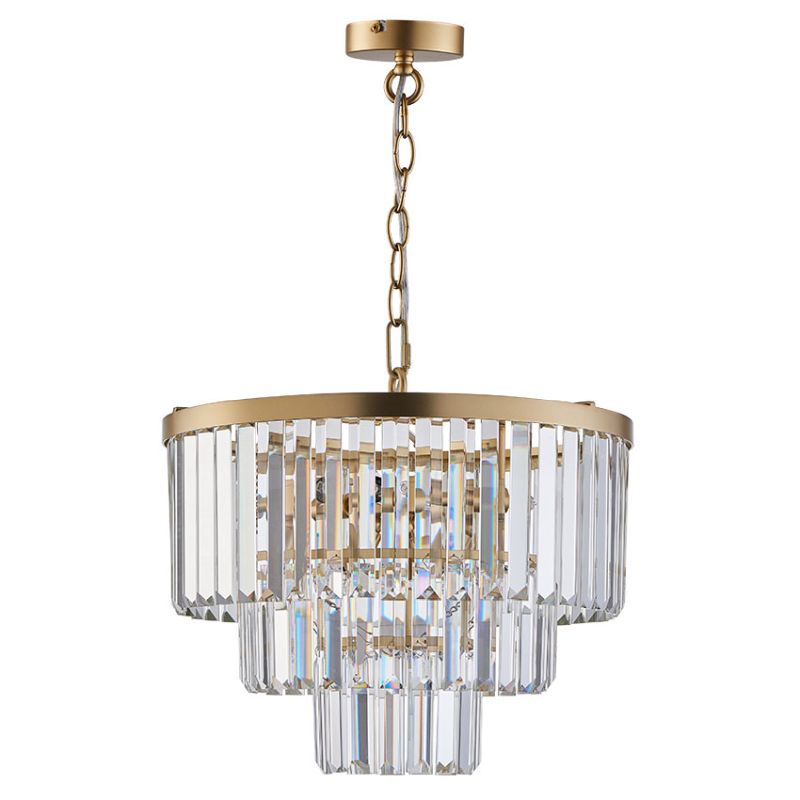 Cork Lighting-PF4560/7BR - Lazio - Brushed Brass 7 Light Chandelier with Crystal