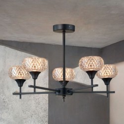Alpine - Matt Black 5 Light Semi Flush with Textured Glass Alpine - Matt Black 5 Light Semi Flush with Textured Glass