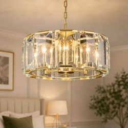 Presocia - Painted Gold 6 Light Chandelier with Transparent Crystal