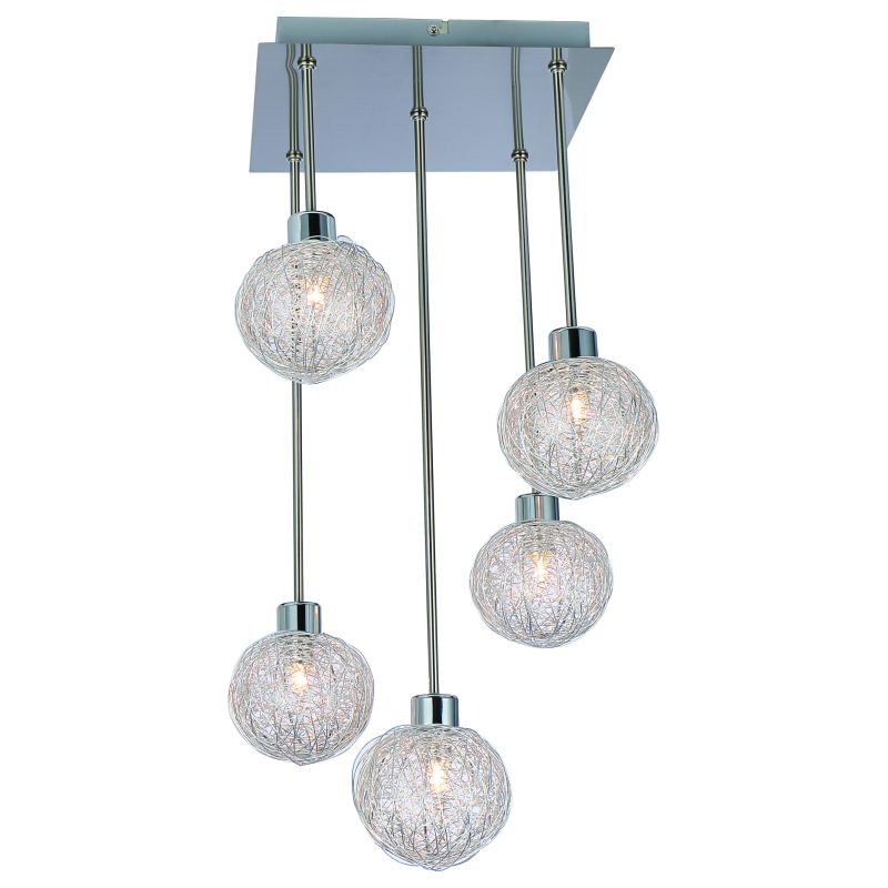 Ceiling Lights - Emily - Satin Nickel with Mesh Shades 5 Light Centre Fitting Cork-Lighting-PF4666/5L - Emily - Satin Nickel with Mesh Shades 5 Light Centre Fitting