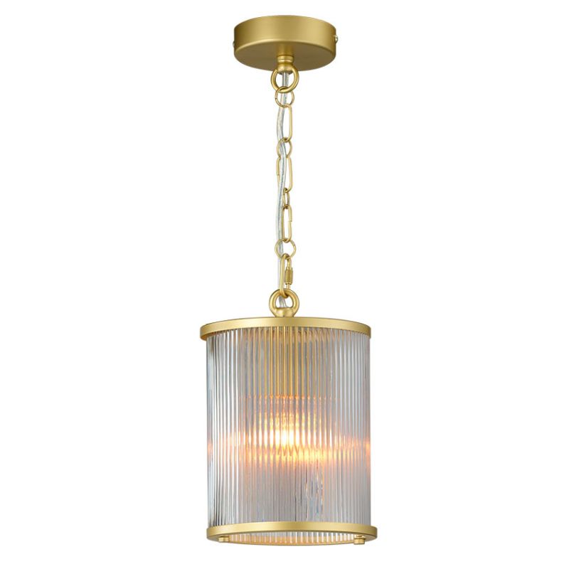 Cork Lighting-PF5018/1GLD - Carter - Painted Gold Pendant with Ribbed Glass