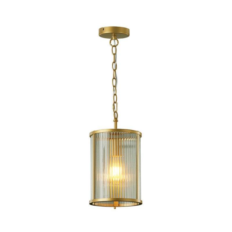 Cork Lighting-PF5018/1LGLD - Carter - Painted Gold Pendant with Ribbed Glass