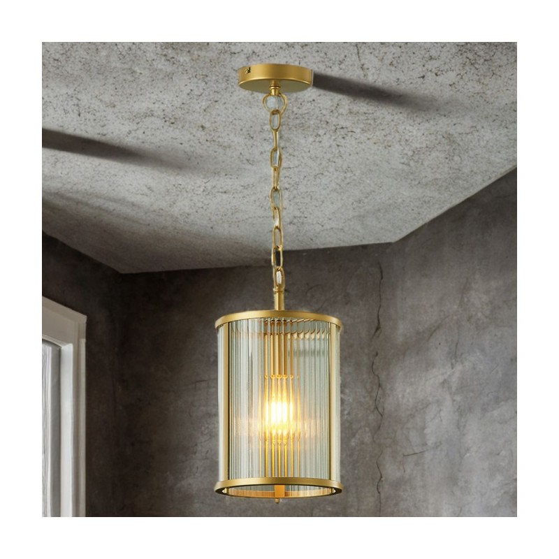 Cork Lighting-PF5018/1LGLD - Carter - Painted Gold Pendant with Ribbed Glass