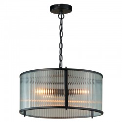 Carter - Matt Black 4 Light Pendant with Ribbed Glass