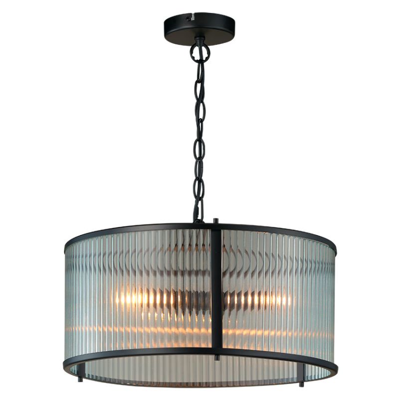 Cork Lighting-PF5018/4BL - Carter - Matt Black 4 Light Pendant with Ribbed Glass