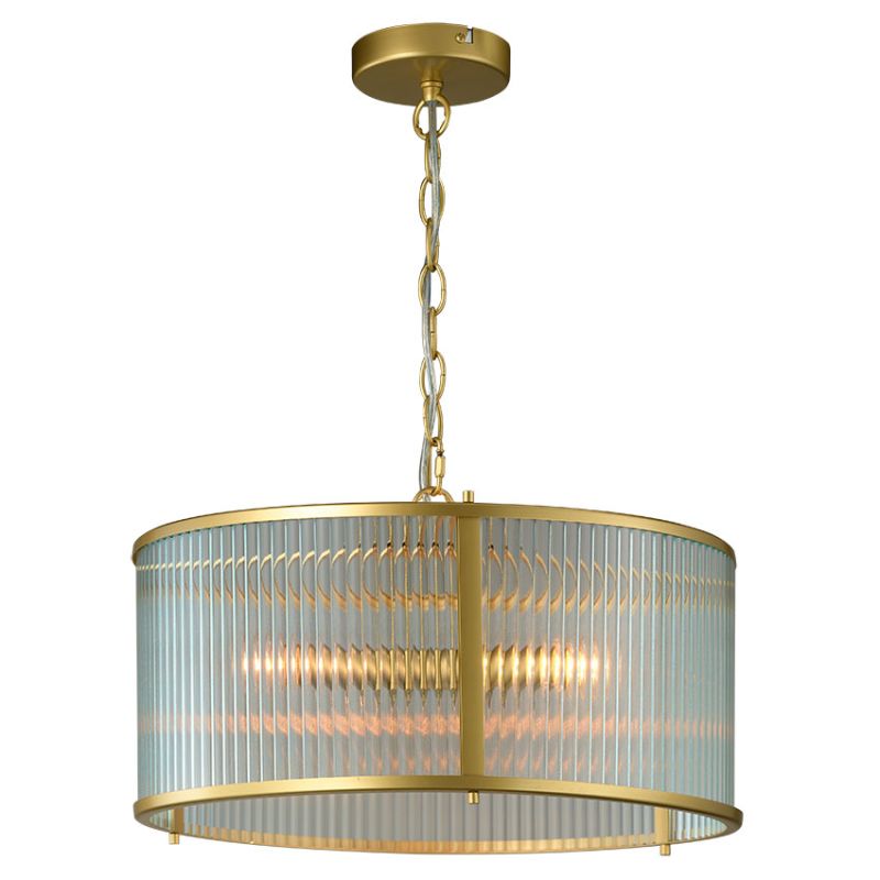 Cork Lighting-PF5018/4GLD - Carter - Painted Gold 4 Light Pendant with Ribbed Glass