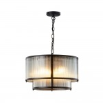 Carter - Matt Black 4 Light Centre Fitting with Ribbed Glass