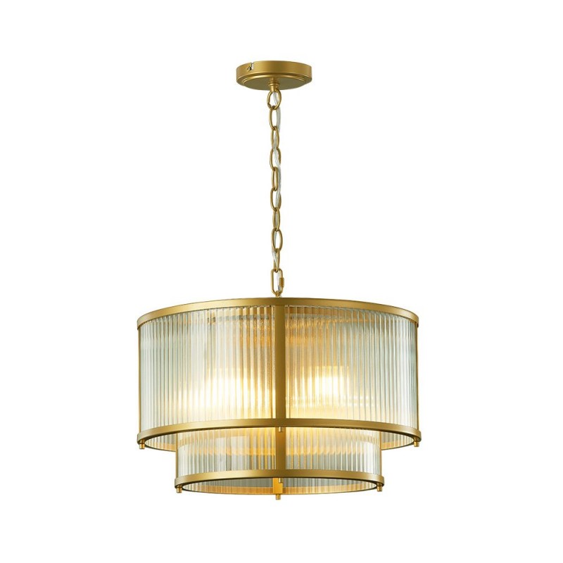 Cork Lighting-PF5018/4LGLD - Carter - Painted Gold 4 Light Centre Fitting with Ribbed Glass