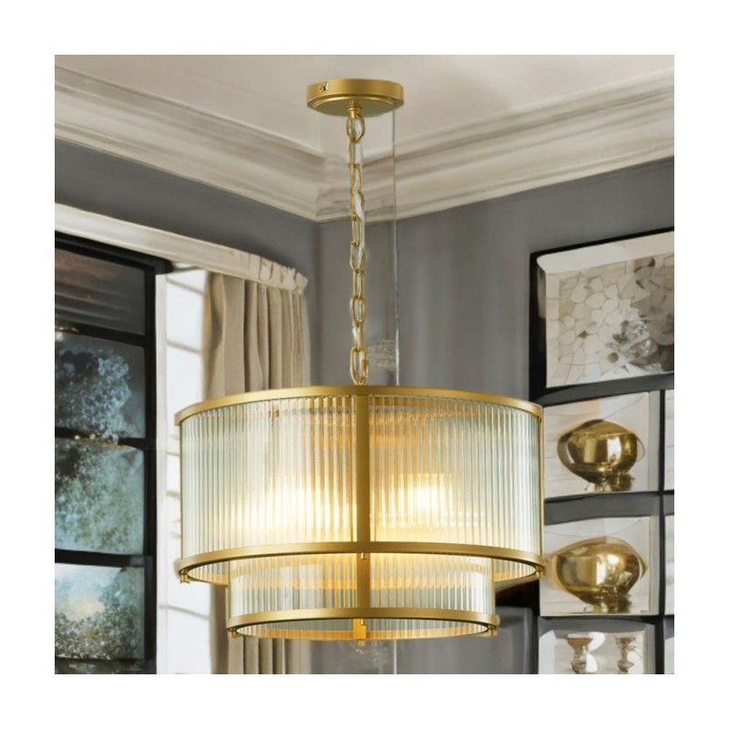 Cork Lighting-PF5018/4LGLD - Carter - Painted Gold 4 Light Centre Fitting with Ribbed Glass