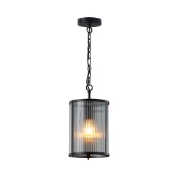 Carter - Matt Black Pendant with Ribbed Glass
