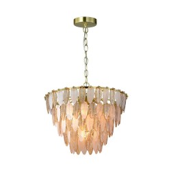 Amberosia - Brass 5 Light Centre Fitting with Amber & Frosted Glass