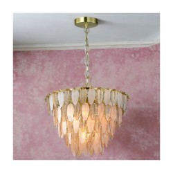 Amberosia - Brass 5 Light Centre Fitting with Amber & Frosted Glass