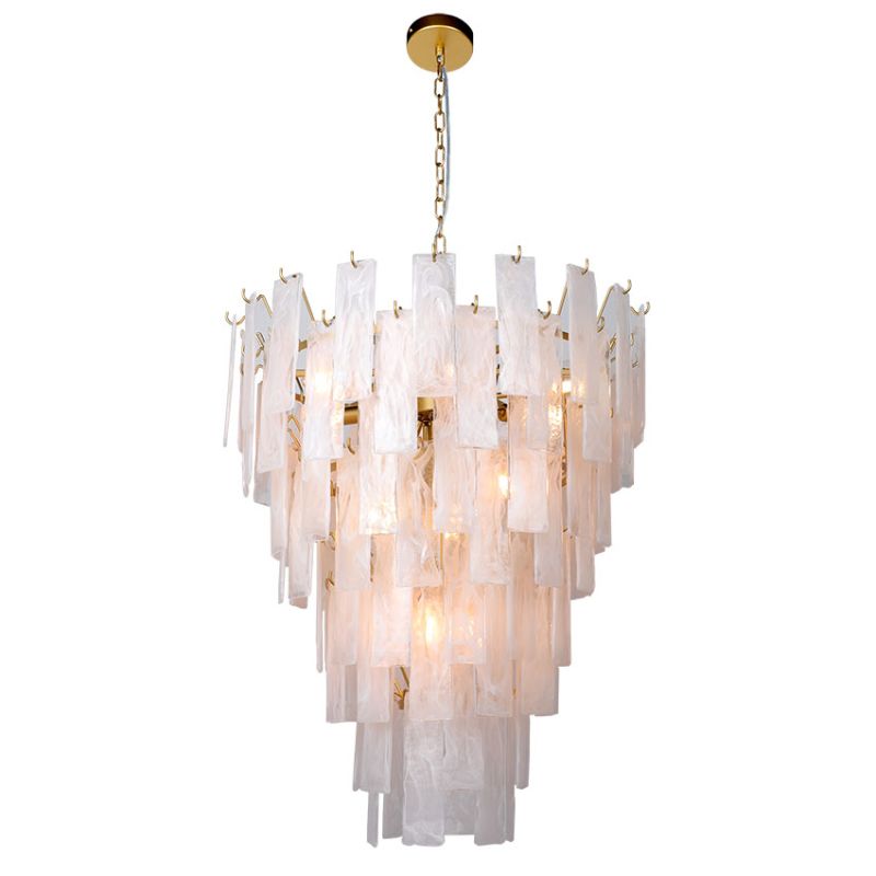 Cork Lighting-PF5270/12GLD - Cascade - Satin Brass 12 Light Chandelier with Slate Glass Style