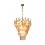 Cascade - Satin Brass 13 Light Chandelier with Brown Glass Style