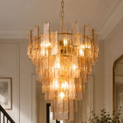 Cascade - Satin Brass 13 Light Chandelier with Brown Glass Style