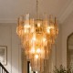 Cork Lighting-PF5270/13BRN - Cascade - Satin Brass 13 Light Chandelier with Brown Glass Style