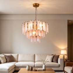 Cascade - Satin Brass 6 Light Chandelier with Slate Glass Style
