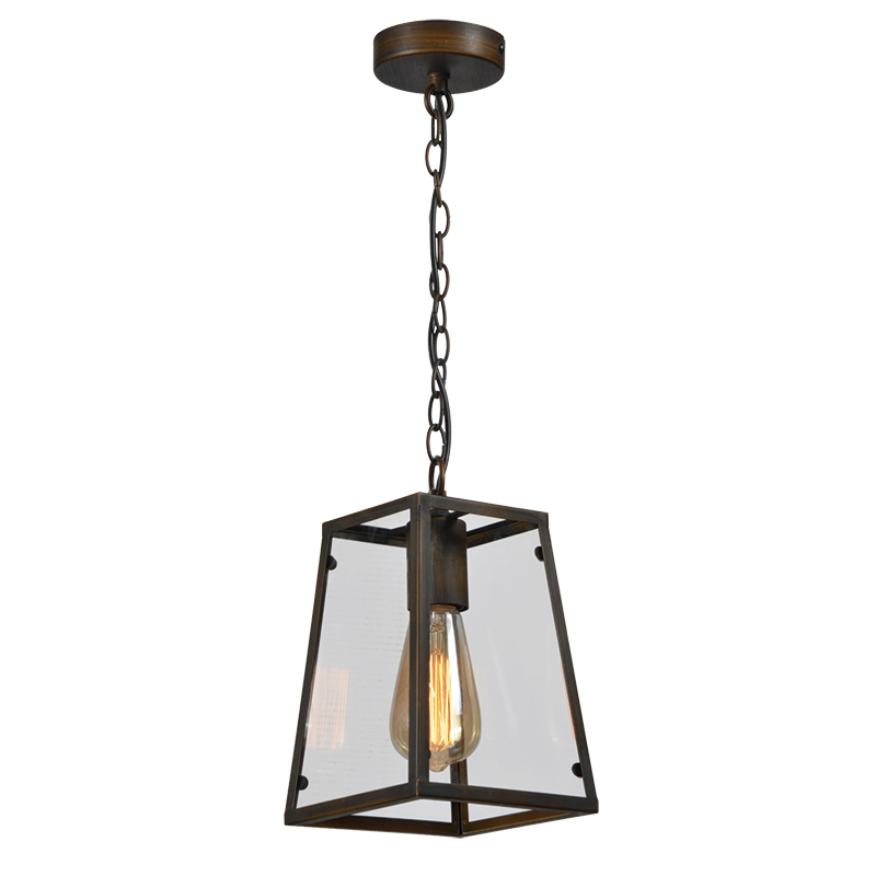 Cork Lighting-PF7204/1BRN - Antella - Clear Glass & Bronze Single Lantern Pendant
