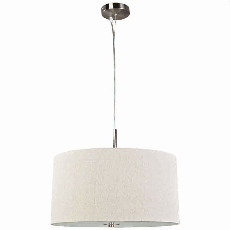 Cork Lighting-PF7556/OAT - Rouen - Satin Silver Pendant with White Diffuser & Oat Shade