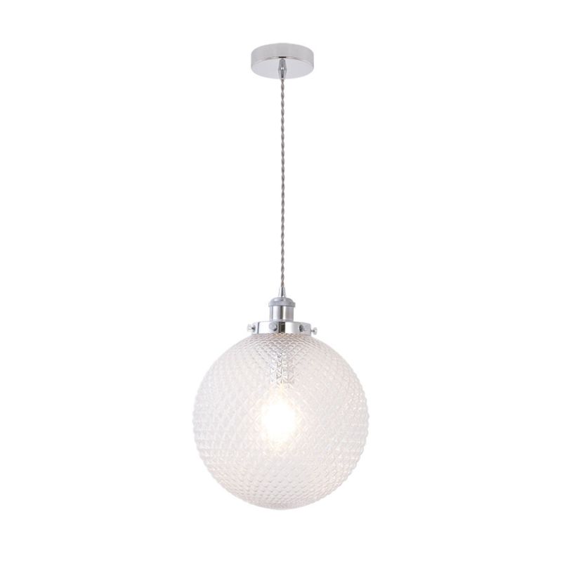 Cork Lighting-PF8001/30CR - Silvia - Chrome Pendant with Clear Textured Glass