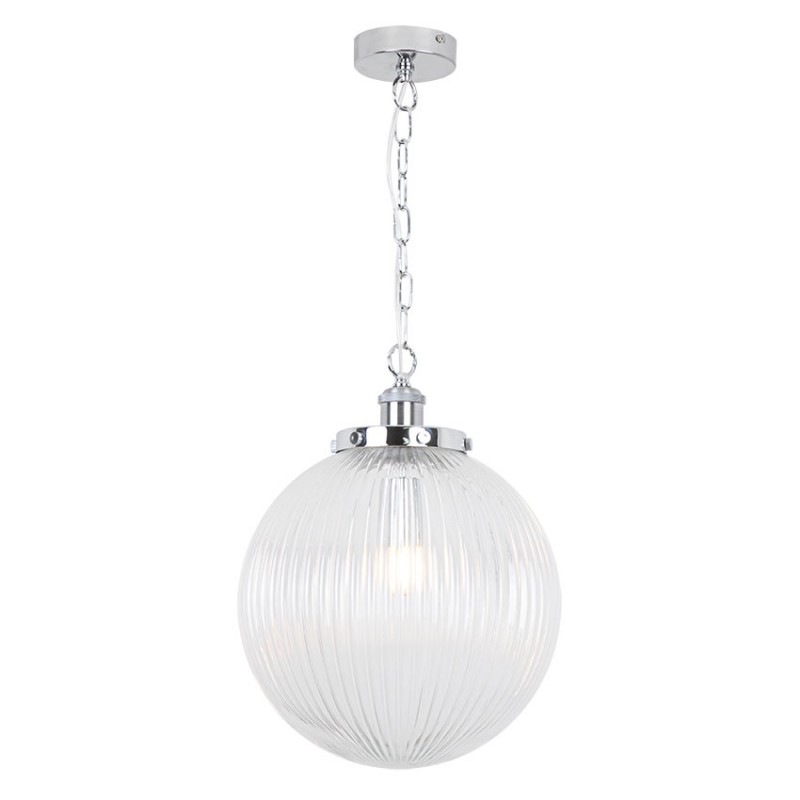 Cork Lighting-PF8004/30CR - Silvia - Chrome Pendant with Clear Ribbed Glass