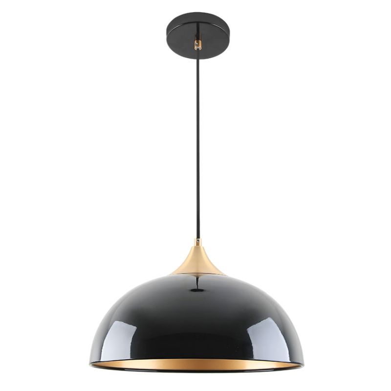 Cork Lighting-PF8033/BL - Dome - Glossy Black & Gold Pendant