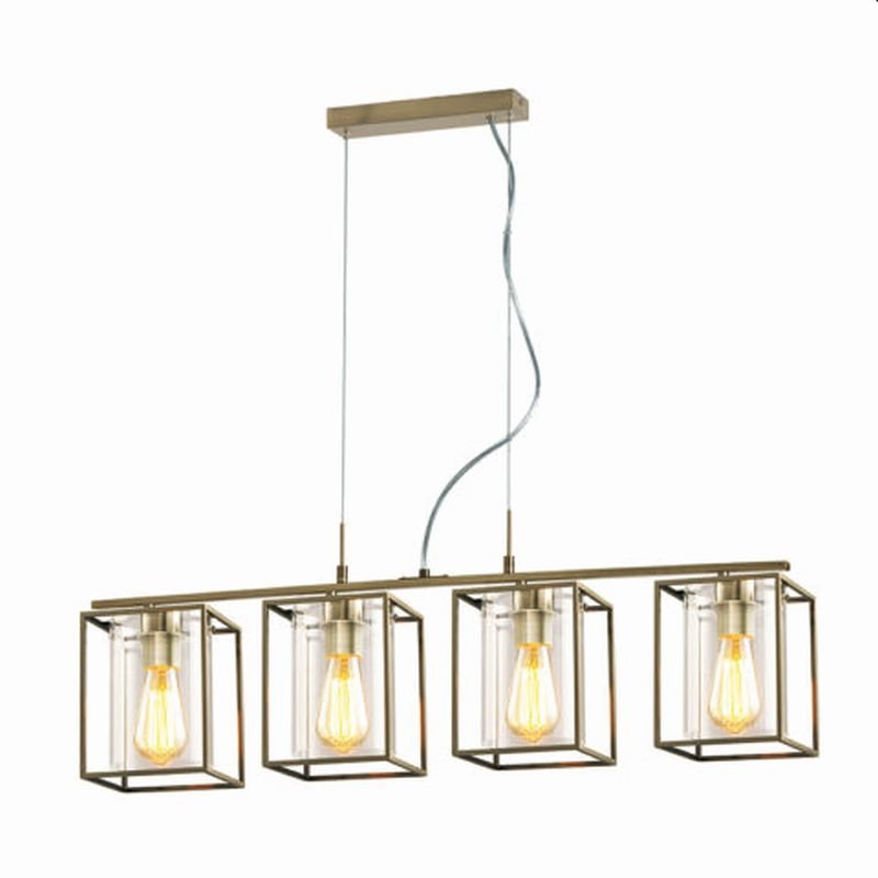 Kitchen Lights - Tower Square - Antique Brass Cage with Glass 4 Light Over Island Fitting Cork Lighting-PF8431/4ANT - Tower Square - Antique Brass Cage with Glass 4 Light Over Island Fitting