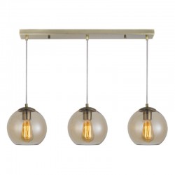 Globe - Antique Brass 3 Light over Island Fitting with Amber Glass Globe - Antique Brass 3 Light over Island Fitting with Amber Glass