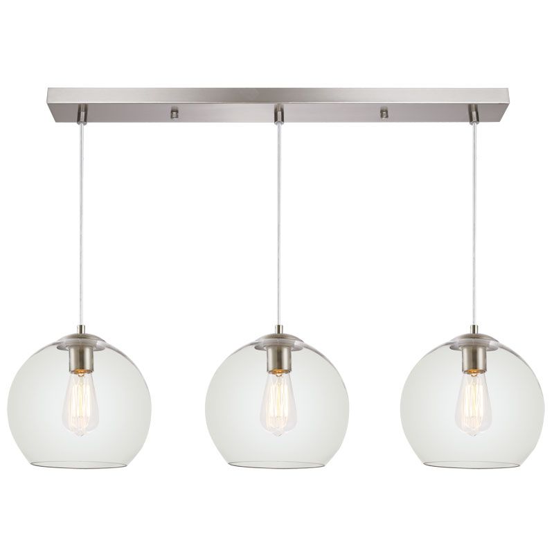 Cork Lighting-PFGLOBE200/3CL - Globe - Chrome 3 Light over Island Fitting with Clear Glass