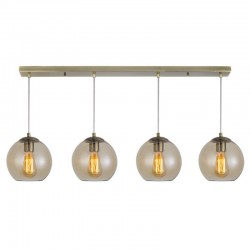Globe - Antique Brass 4 Light over Island Fitting with Amber Glass Globe - Antique Brass 4 Light over Island Fitting with Amber Glass