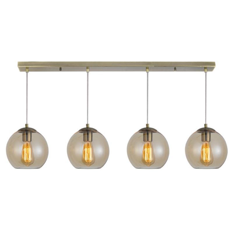 Cork Lighting-PFGLOBE200/4AMB - Globe - Antique Brass 4 Light over Island Fitting with Amber Glass