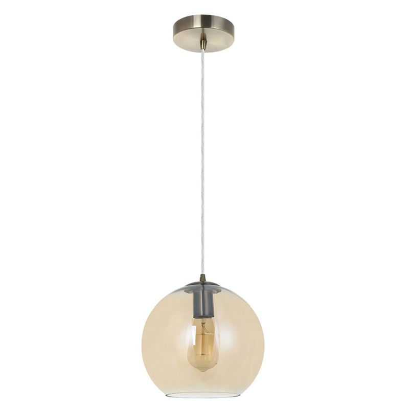 Cork Lighting-PFGLOBE200/AMB - Globe - Antique Brass Pendant with Amber Glass ∅ 20 cm