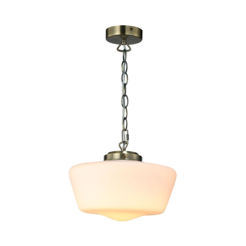 Cork Lighting-PFSCHGL/AB - School House - Antique Brass Pendant with White Glass IP44