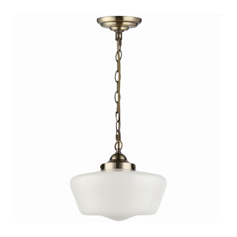 Cork Lighting-PFSCHGL/AB - School House - White Glass & Antique Brass Pendant