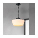 School House - Matt Black Pendant with White Glass IP44