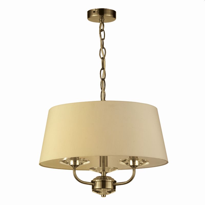 Cork Lighting-PFSTYLO/3AB - Stylo - Antique Brass 3 Light Centre Fitting with Cream Shade