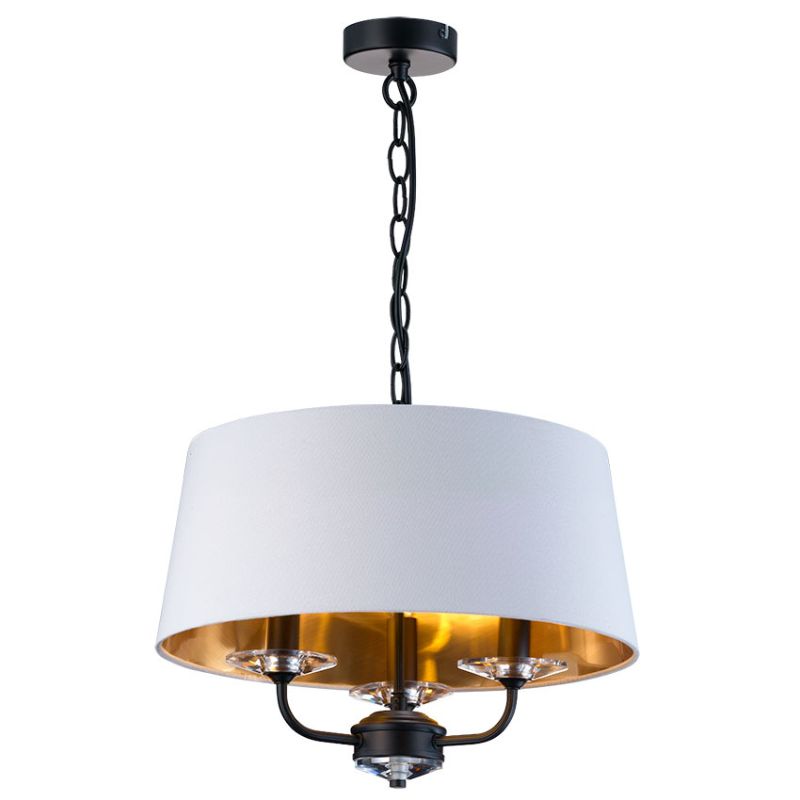 Cork Lighting-PFSTYLO/3BLK - Stylo - Black 3 Light Centre Fitting with White & Gold Shade